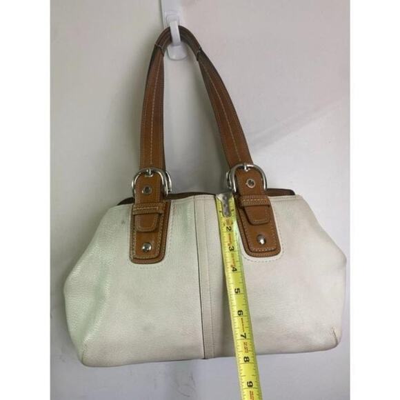 COACH Large White Brown Leather Shoulder Bag - Picture 3 of 9